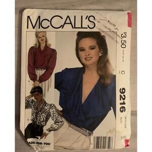 McCall's. 9216  Misses' Blouses Miss Size 12, Bust 34 Vtg 1980s Sewing Pattern